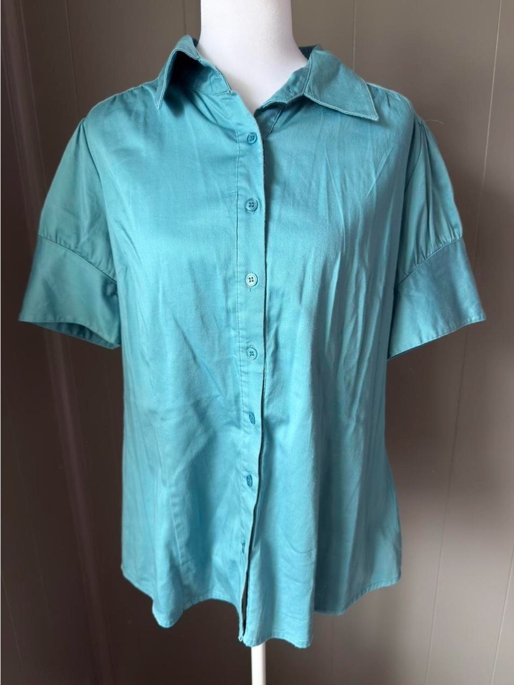 Apt. 9 Teal Short-Sleeve Button-Down Blouse